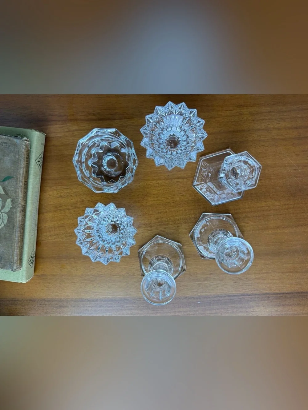 Vintage Crystal Glass Candle Holder Collection – 6 Pieces
